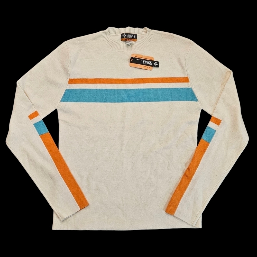 NEW Meister Kelly White Stripe Crewneck Knit Sweater Ski Wool Blend Large